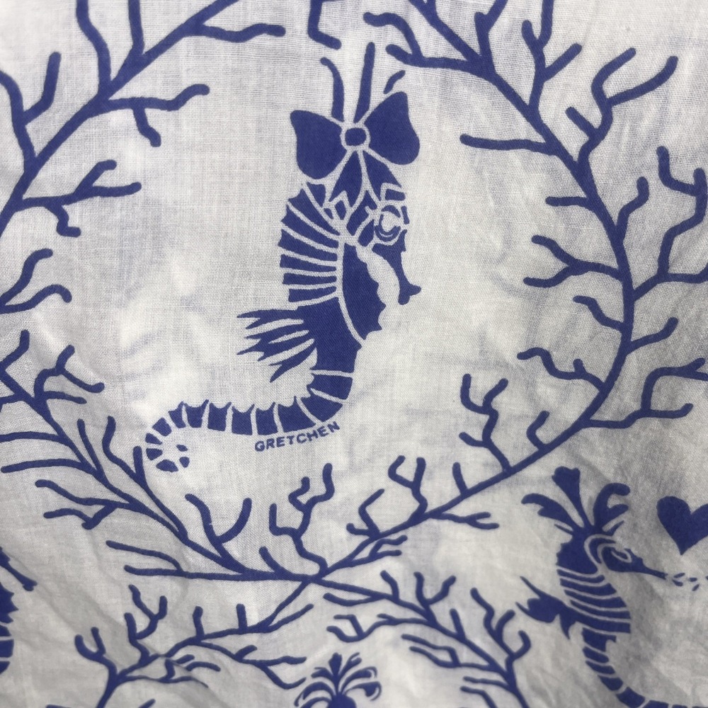 Gretchen Scott Blouse Coastal Beach Coverup Seahorses Blue Comfy Women's S - Picture 6 of 6